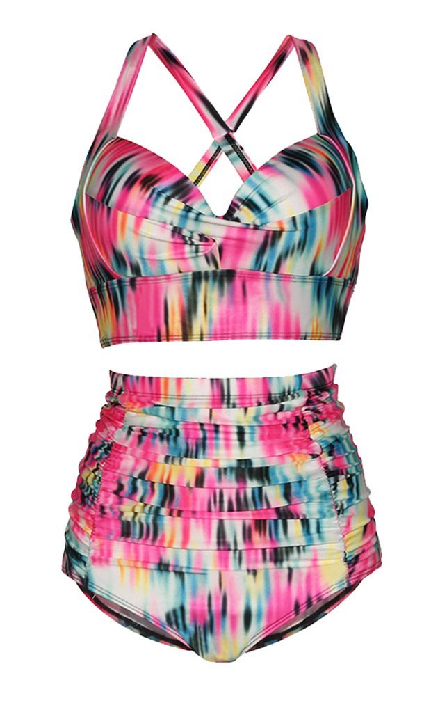 Haicoo Plus Size High Waist Vintage Retro Bikini Women Push Up Separate Swimwear