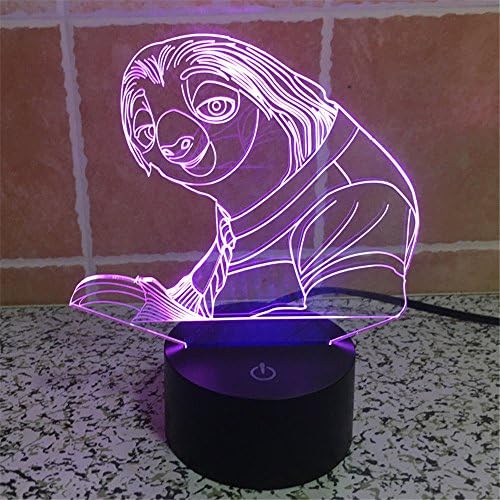 Prong 3D Zootopia Sloth Flash illusion Nightlight 7 Color Change USB Button Touch Switch Table Desk Lamp LED Light Home Children Room Decoration