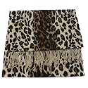 Leopard Animal Print Scarf in Silk Pashmina (50% Silk : 50% Pashmina) with Tassels / Fringes
