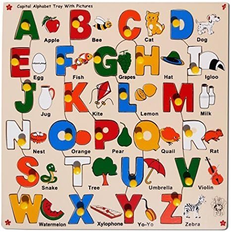 Skillofun Capital ABC Alphabet Puzzle Tray with Picture and Knobs