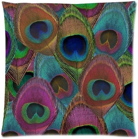 Honey Cushion Cover Peacock Feather Decorative Pillow Case Protector 18x18 Inch One Side