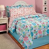 BluePinkGreenFloweredGirlsTwinComforterSet6PieceBedInABagSet
