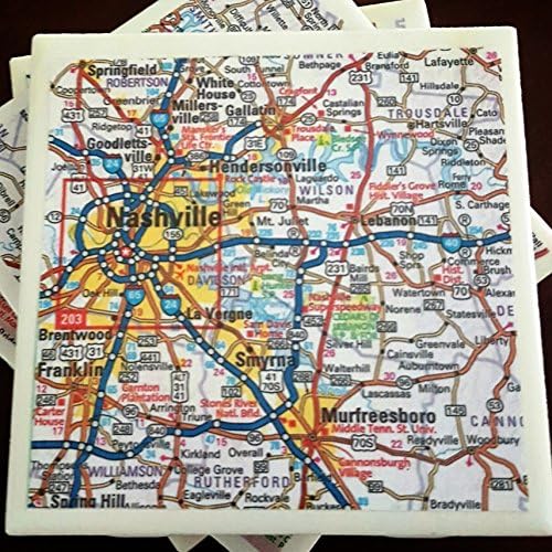 Tennessee Map Coasters, Featuring Nashville and Chattanooga, Set of 4
