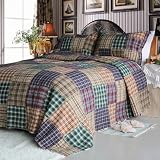 [Conrad] 100% Cotton 3PC Vermicelli-Quilted Patchwork Quilt Set (King Size)