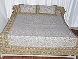 Fantastic Rajrang Block Print & Brocade Work Cotton Bed Sheet Bedspread wit ....