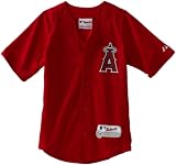 MLB Boys' Los Angeles Angels Short Sleeve Authentic Button Front Cool Base Batting Practice Jersey (Scarlet/Scarlet, Large)
