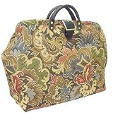 ArtisanStreet's Fantasyland Of Foliage Tapestry Carpet Bag With Shoulder Strap. Features Dark Olive Green , Salmon, Wine And Wedgewood Blue In A Fantasy Look. Limited Edition. Use As An Overnight Bag Or Even As A Briefcase.