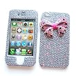 Apple iPhone 4 & 4S Snap-on Protector Hard Case Rhinestone Cover "Pink Ribbon on Silver" Design