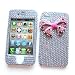 Apple iPhone 4 & 4S Snap-on Protector Hard Case Rhinestone Cover "Pink Ribbon on Silver" Design