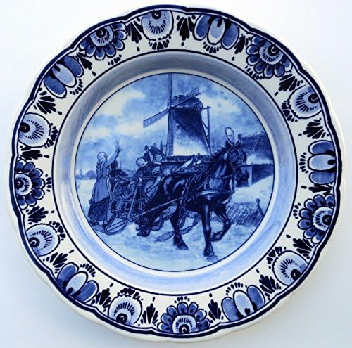 Wall Plate - Delfts Blauw Bord (Delft Blue Plate with Season (Winter Horse Buggy)