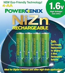 PowerGenix  PGX-4AAZiNc-1.6v High Voltage Rechargeable AA Batteries - 4 Pack
