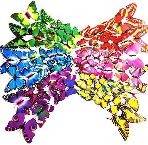 72 PCS multicolored 3d Butterfly Wall Stickers Decals ,12pcs Blue 12pcs Purple 12pcs Green 12pcs Yellow 12pcs Pink 12pcs Red,Durable Plastic Butterfly Decorations,wall Decor