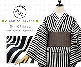 プレタ 袷 洗える着物　ナカノ ヒロミチ　N-109／白×黒：縞に桜地模様 (Lサイズ)