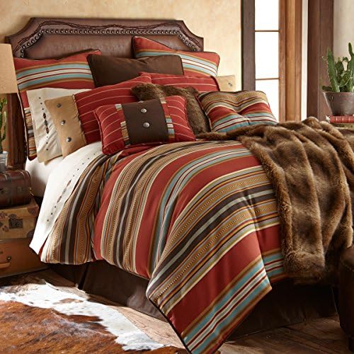 Paseo Road Calhoun Western Bedding 5 Piece Queen Size Comforter Set, Striped Southwestern Bed Set, Rustic Comforter Set with Bed Skirt, Pillow Shams, Accent Pillow