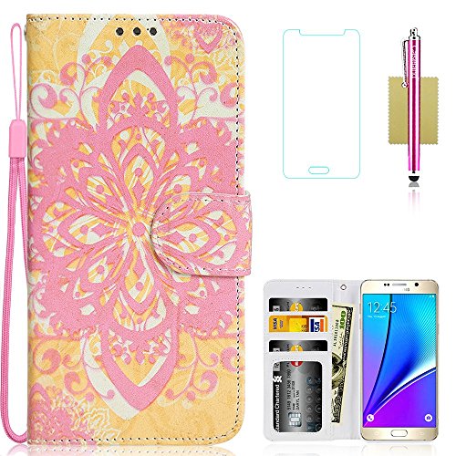 Galaxy S7 Edge Case,CASELAND [Premium Flip] PU Leather Wallet Stand Protective Cover Case for Samsung Galaxy S7 Edge - Pink Flower
