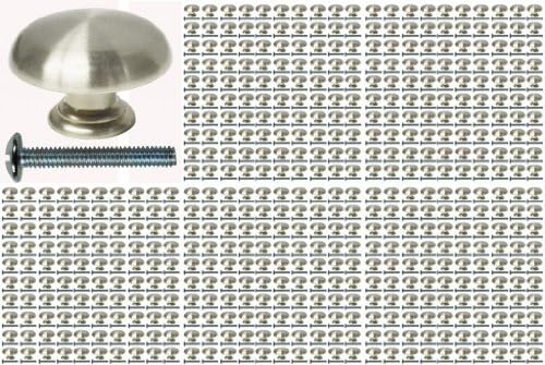 Case of 500 Pieces Lot of Jeffery Alexander Kitchen Bathroom Cabinet Drawer Knobs Hollow Mushroom Satin Nickel 30MM 1-3/16" Diameter 3/4" Tall With 1 1/8" Screw