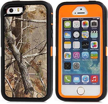 Chanroy- iPhone 5S/SE Heavy Duty Shockproof Dirtproof Defender Case Cover with Built-in Screen Protector + 1 Belt Clip Holster (Orange tree)