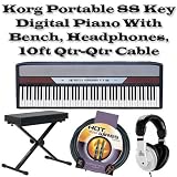 6127ahkbm5L. SL160  Korg SP250 Portable 88 Key Digital Piano With Keyboard Stand Bundle & Bench; Headphones; 10ft Qtr Qtr Instrument Cable