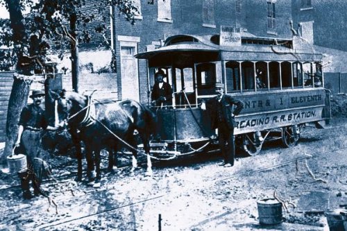 Art Poster, Three Men and Trolley, Philadelphia, PA - 27.5 x 18.75