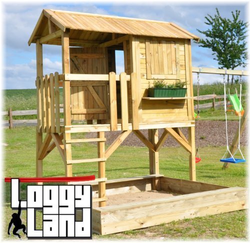 Imagen 2 de LoggyLand 9305 - casa de zancos con Swing doble y cajón de arena