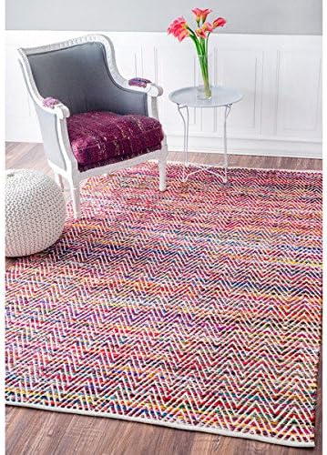 nuLOOM Handmade Flatweave Stiped Chevron Cotton Magenta Rug (3' x 5')