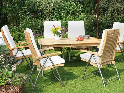 Gartenmöbel Gartentisch 150x90x75cm Teak Edelstahl Teaktisch