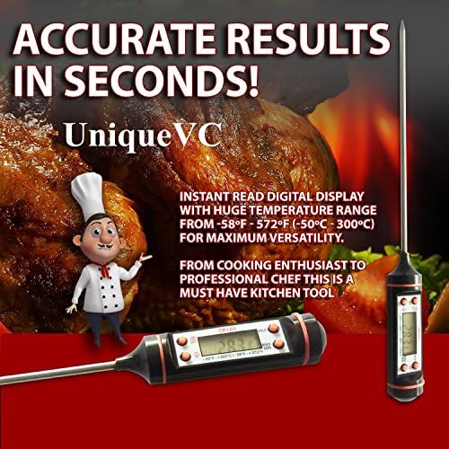UniqueVC® Cooking Digital Thermometer-Instant Read,Candy,Meat-Best Thermometer for Meat, Poultry, BBQ,Liquids and Sugar, Oven Thermometer