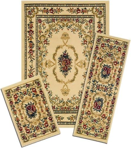 Achim Importing 470/372-W Capri 3pc Rug Set Style Savonnerie Beige