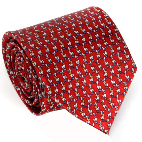 Men's - Red | Gray - Silk Animal Ducks theme necktie