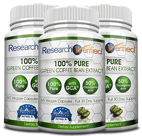 Green Coffee Bean Extract - Three Month Supply - 100% Pure by Research Verified - 50% Chlorogenic Acid - 365 Day 100% Money Back Guarantee - Try Risk Free for Fast and Easy Weight Loss