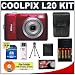 Nikon Coolpix L20 10 Megapixel Digital Camera (Deep Red) with 3.6x Optical Zoom + AA Batteries + 4GB Card + Case + Accessory Kit