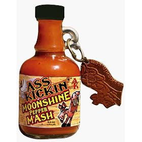 Ass Kickin' Moonshine Pepper Mash - This here boldly brewed Jalapeno Mash hot sauce be straight from the shed of our back forty. I reckon it's just the thing for any train-hoppin' chicken-stealin' good ol' boy or gal in a hankerin' fer some down home Ass Kickin!