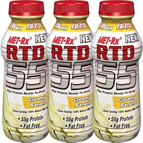 MET-Rx RTD 55 500 ml Banana Ready-to-Drink Protein Shake - 3 x Bottles