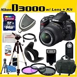 Nikon D3000 SLR Digital Camera with Nikon 18-55mm f/3.5-5.6G VR AF-S DX Nikkor Lens + SSE Pro Pack: Includes - 64GB SDHC Class 10 Memory Card, Card Reader, 3 Piece Filter Kit, Carrying Case, Tripod, Wireless Remote, Flash, Tulip Lens Hood, Travel Charger and more...