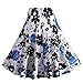 Fancyqube(TM Women Pleated Vintage Skirts Floral Print Midi Skirt Blue Medium
