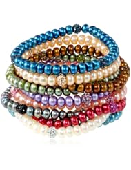 Honora Freshwater Pearl and Crystal Stretch Bracelet Set, 7.5"