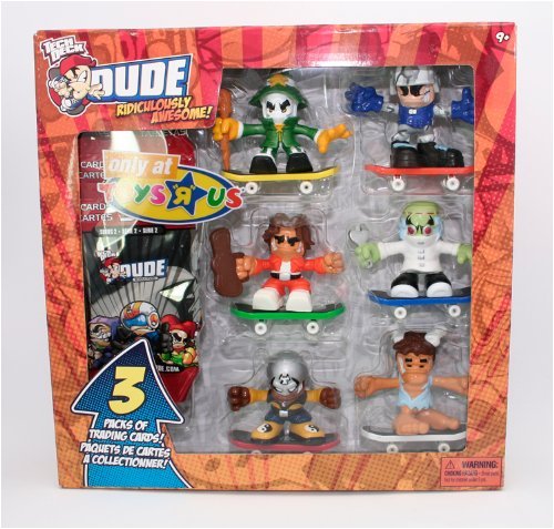 Tech Deck Dude Evolution 6 Figures + 3 Foil Packs of Trading Cards Random Figures