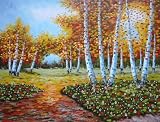 Path in Autumn Red Aspen Forest Oil Painting 36 x 48 inches