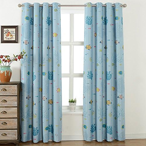 Fancy Queen Children Room Window Curtains Thermal Insulated Blackout Treatment 52 x 63 inch (Set of 2 Panels), Blue