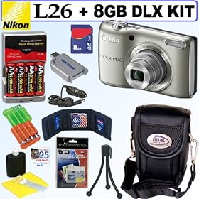 Nikon COOLPIX L26 16.1 MP Digital Camera (Silver) + 8GB Deluxe Accessory Kit
