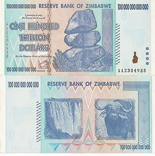Zimbabwe Currency 100 Trillion $ UNCIRCULATED BILLS x 100 (2008)