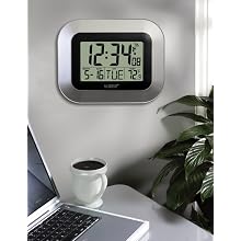 La Crosse Technology WT-8005U-S Atomic Digital Wall Clock with Indoor Temperature, Silver