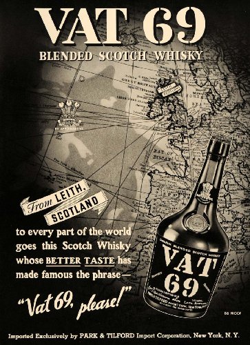 1937 Ad Park Tilford Imports Vat 69 Scotch Whiskey Map - Original Print Ad