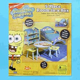 Nick Jr Spongebob 5 pcs Furniture Set - Spongebob bed, Organizer Shelf, Table and Chairs by Nick Jr