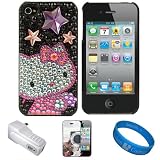 Hello Kitty Black Diamond Heart Rhinestone Case for Newest Apple iPhone 4S Latest Generation and iPhone 4 (4th Generation) + Mirror Screen Protector + USB Wall Charger + SumacLife TM Wisdom*Courage Wristband