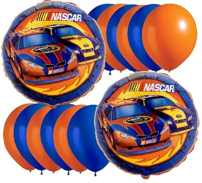 Nascar Full Throttle Party Balloon Package - Includes 2 Mylar 6 Blue & 6 Orange Latex