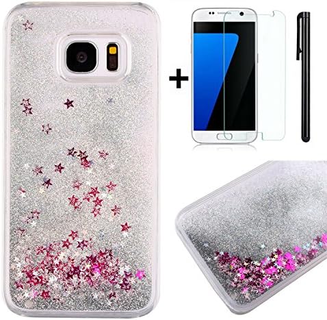Galaxy S7 Case,Tebey [Liquid Flowing] Ultra Thin [Glitter] Bling Back Case Cover for S7,Hard Case Protective Shell Floating Sparkle Star Quicksand Case for Samsung Galaxy S7-Silver