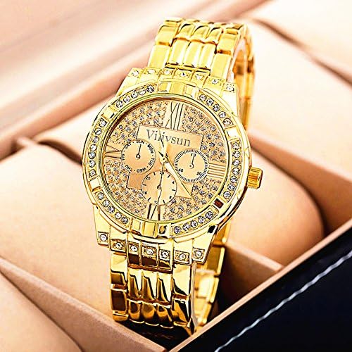 24k Fashion Yellow Gold Bracelet Link Chain Woman Dress Alloy Watches