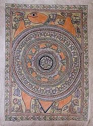 Paintings Original Madhubani Folk Art Home Decor Organic Color Paper 30 x 22 inches (madht220)