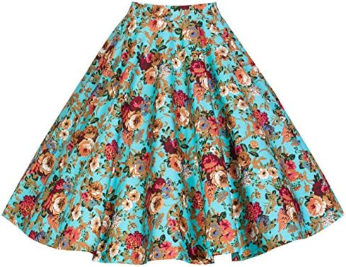 Lindy Bop 'Peggy' Vintage 50's Style Floral Full Circle Skirt (L, Turquoise)